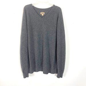 1901 Men's Grey V-neck Long Sleeve 100% Cashmere Pullover Sweater Size Large